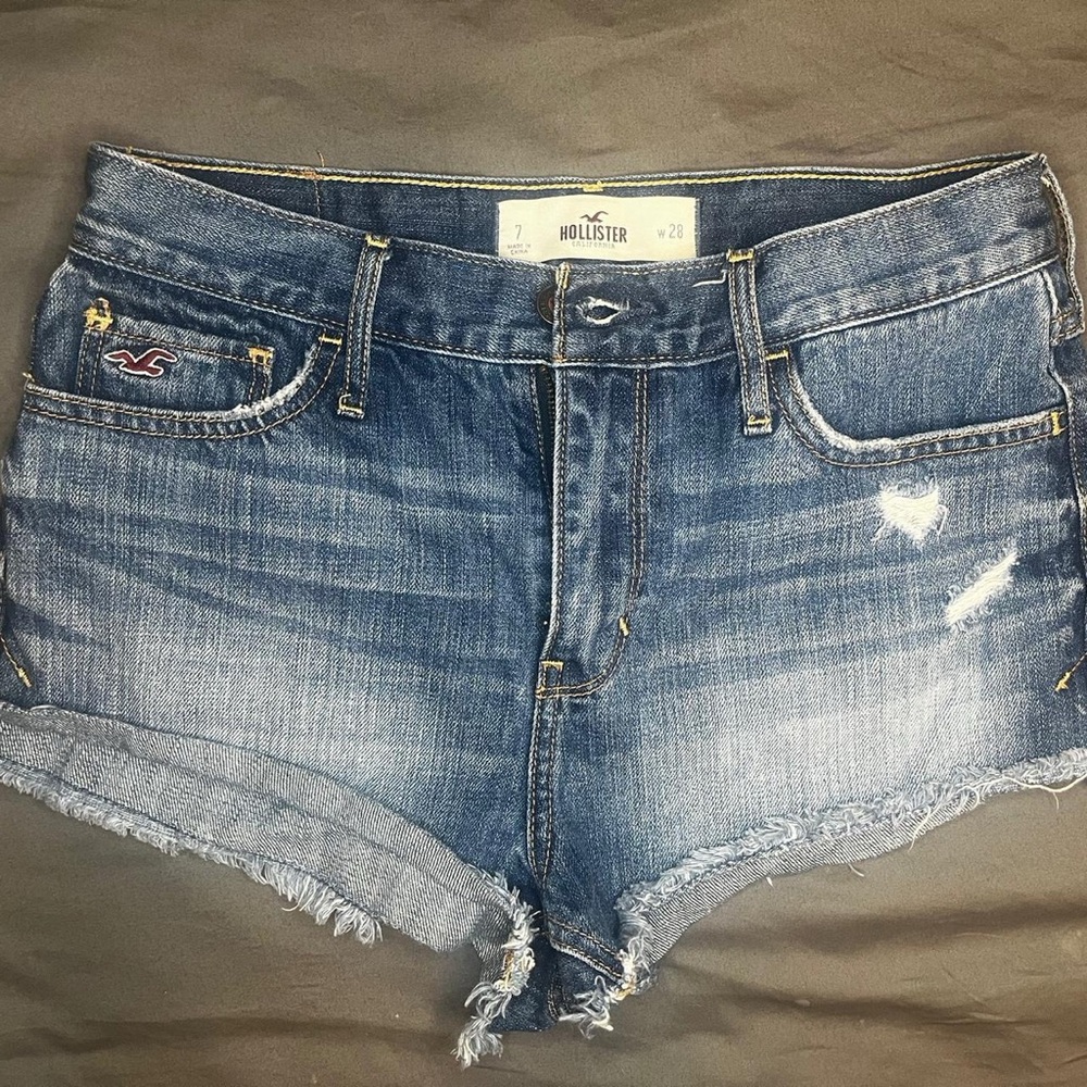 Hollister Blue Jean Shorts Distressed High-Rise